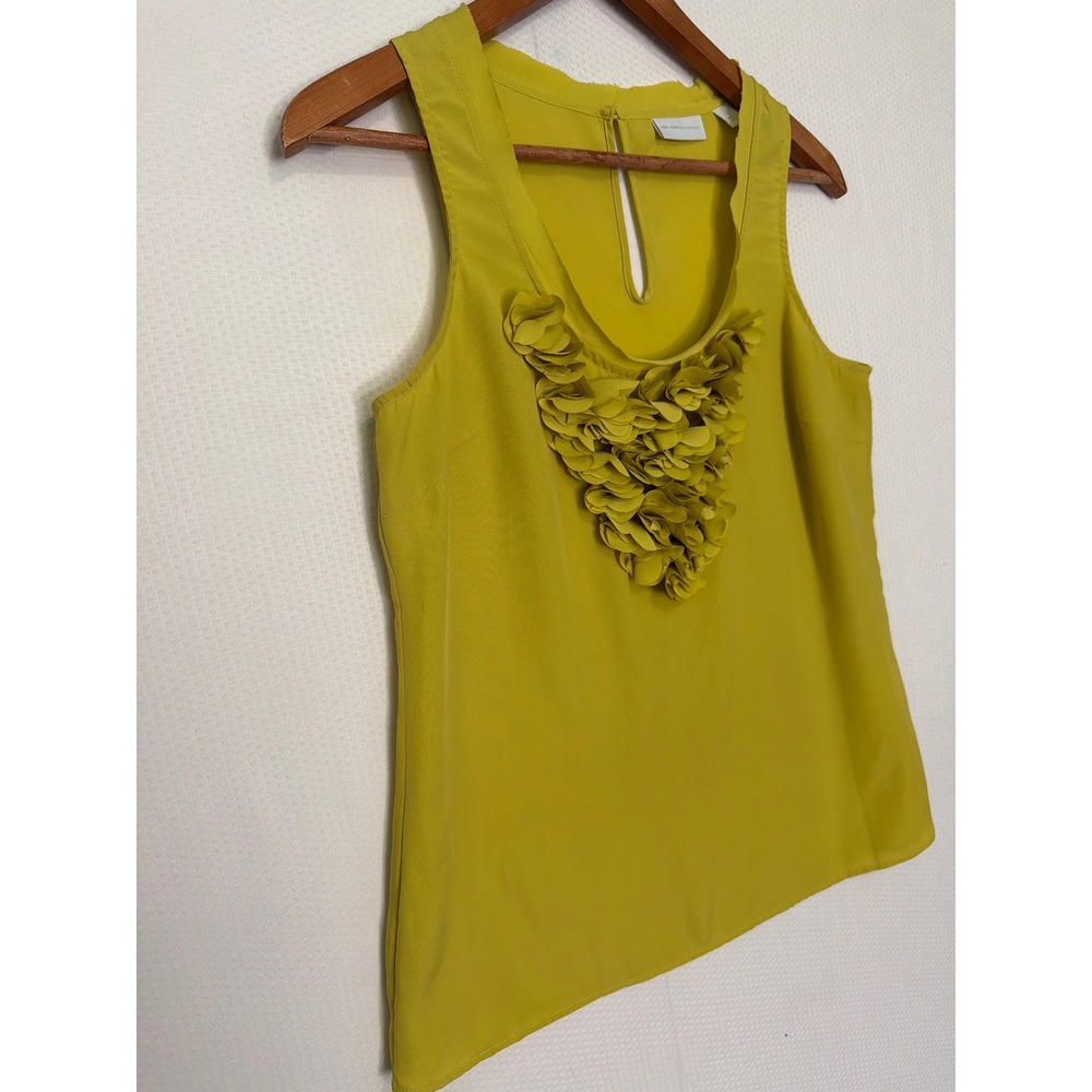 New York & Company Chartreuse Yellow Ruffle Petal Neck Sleeveless Blouse Small - Picture 4 of 10